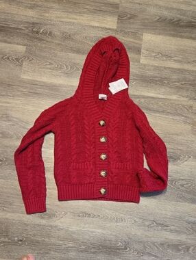 NWT Talbots Kids Magenta Button Front Hoodie Cable Knit Cardigan Size 12